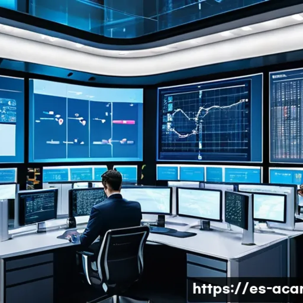 항공화물의 디지털 전환과 자동화 - A modern air cargo logistics control center with large digital screens displaying real-time flight t...